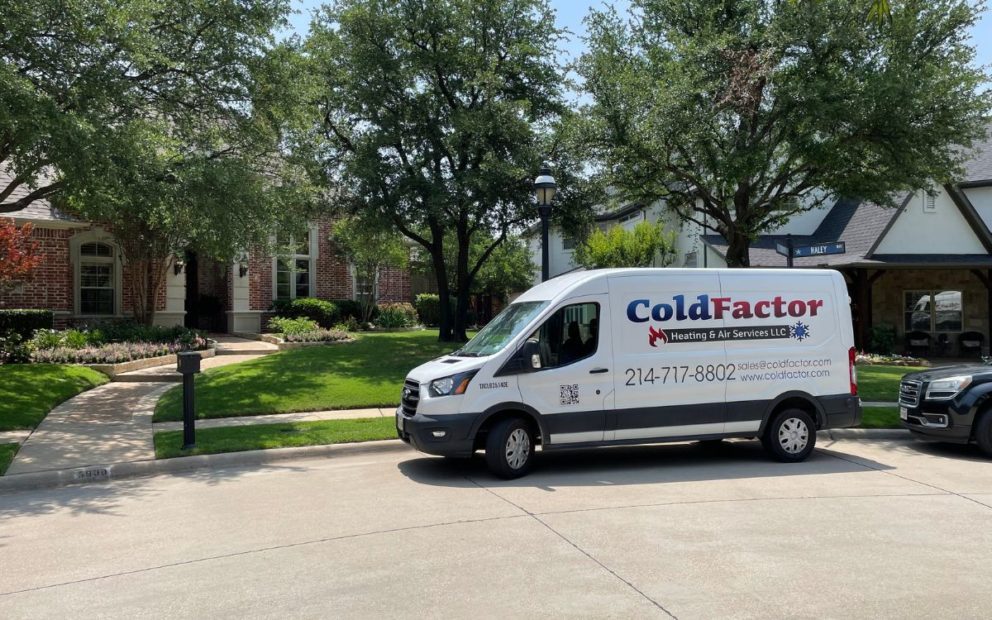 A white van from Cold Factor doing AC Repair in Flower Mound