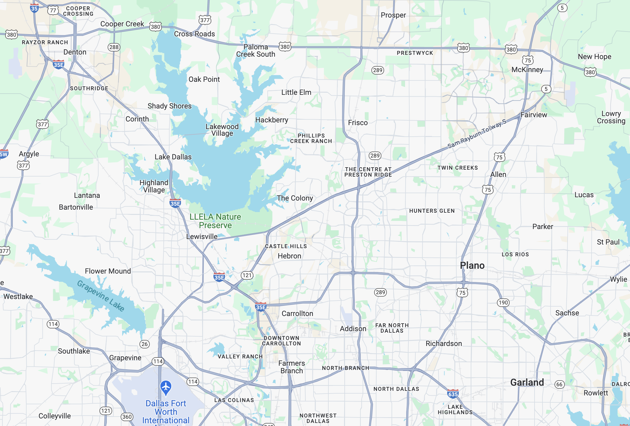 google map of dfw area