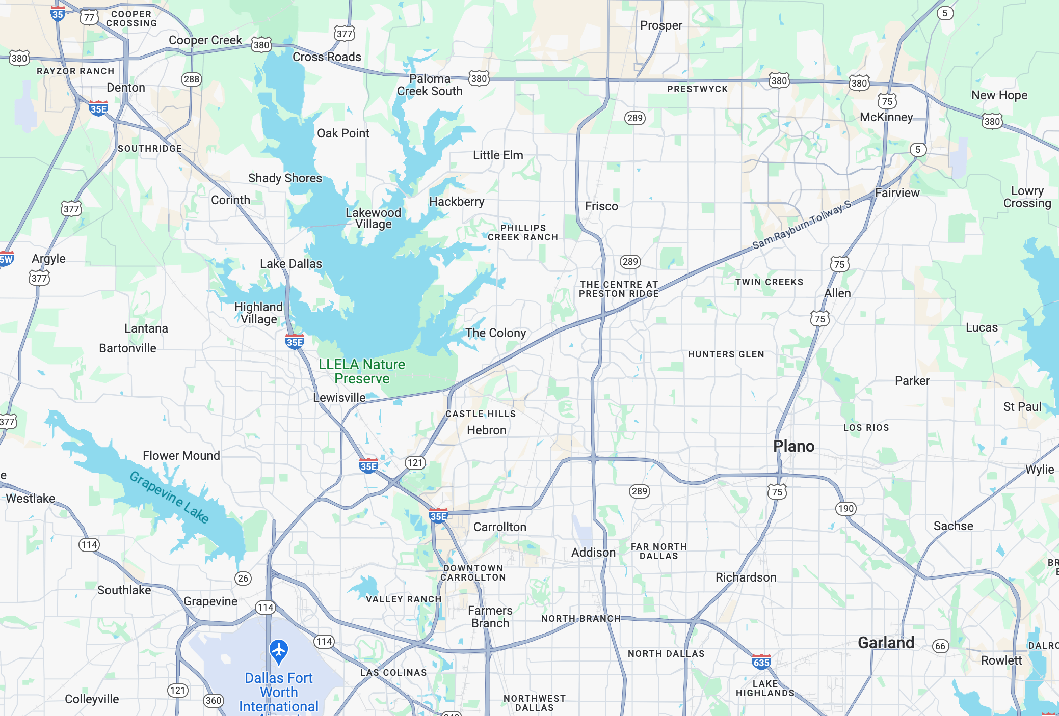 google map of dfw area